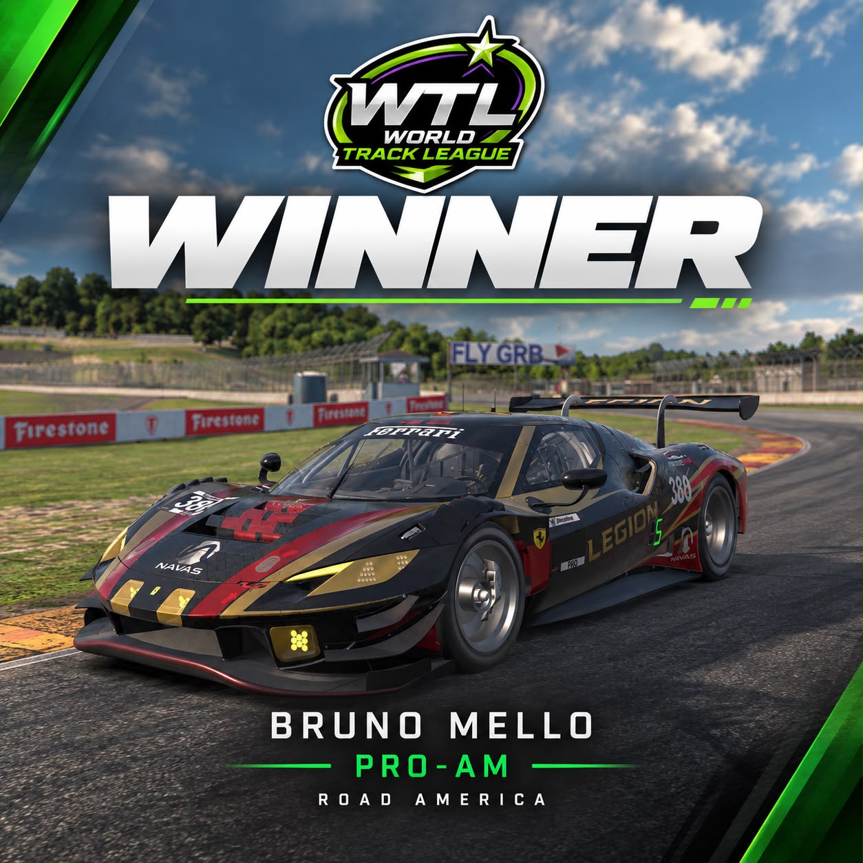 Arte oficial do vencedor PRO-AM de Road America — Bruno Mello